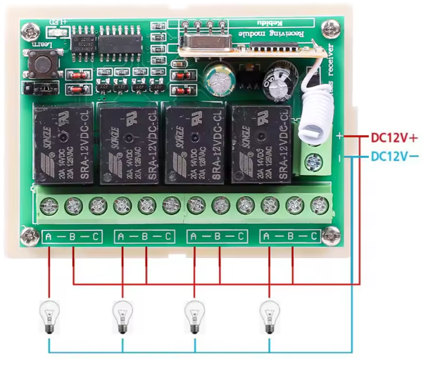 EV1527 , 20A/12V, DIYجهاز تحكم عن بعد لاسلكي 433 ميجاهرتز 4 قنوات لمحرك تيار مستمر